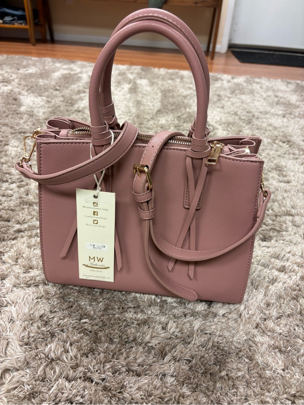 Madison West Rose Pink Structured Satchel with Detachable Strap